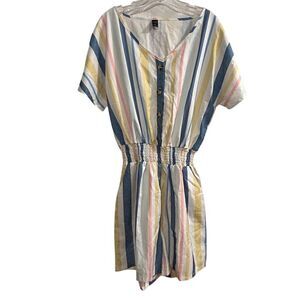 Emery Rose Women's Striped V-Neck Romper Multicolor XL Summer